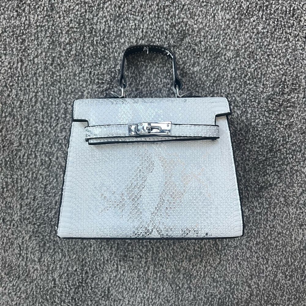 White & Silver Metallic Mini Tote